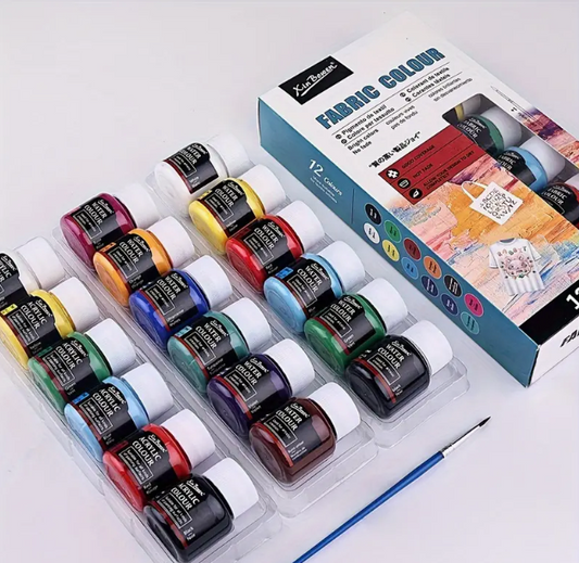 Fabric Colour Versatile Acrylic Paint Set 12 Colors 25ml